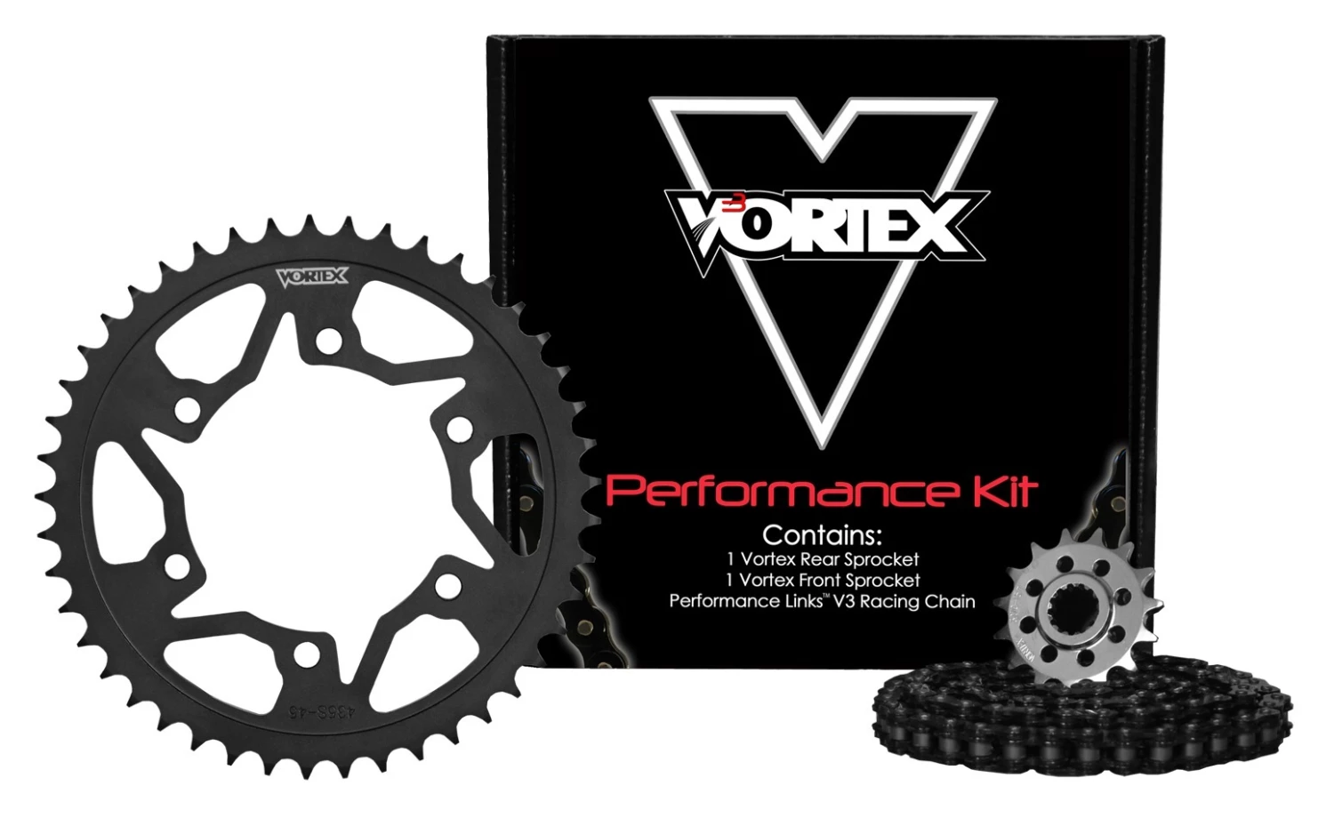Vortex Racing Sprockets Vortex V3 WSS Chain And Sprocket Kit Kawasaki ZX6 1993-2003 Black Chain [Open Box]